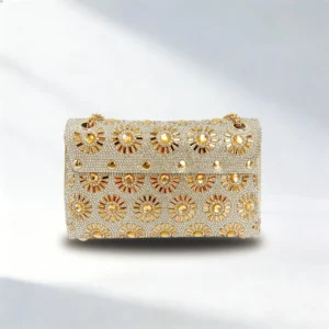 ゴールドフラワー刺繍 クラッチバッグ | チェーン付き | パーティー・結婚式に最適