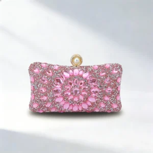 ピンクビーズフラワークラッチバッグ | パール留め具 | パーティー・結婚式に最適